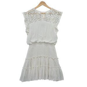 AQUA White Knit Flutter Sleeve Dress (Size M)